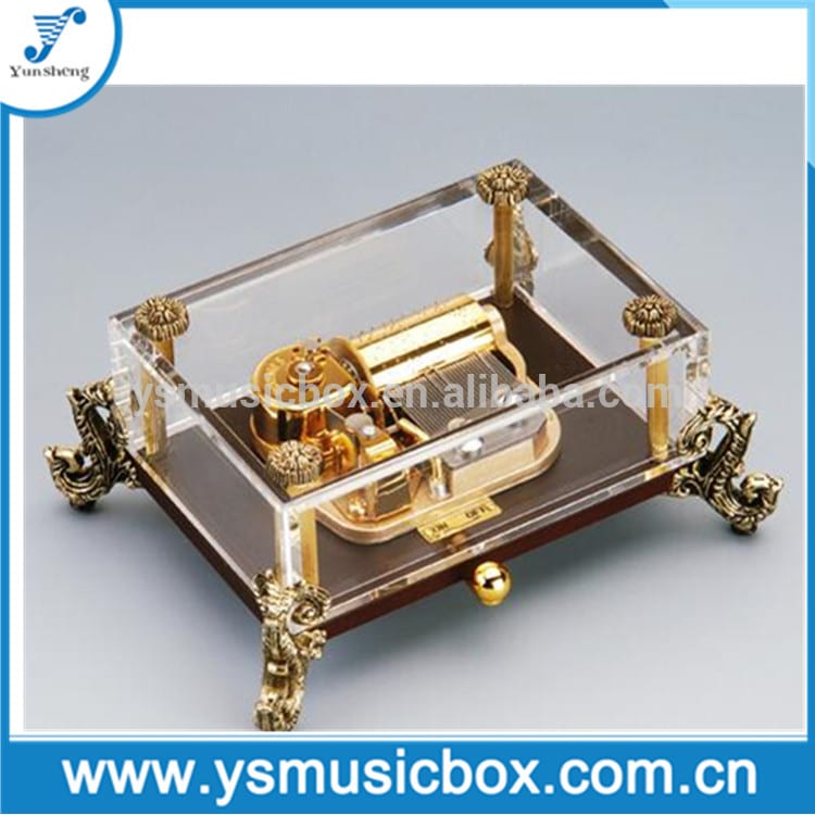 Arts and craft Glass Music Box Golden 30 note musical movement inside Y30LC1