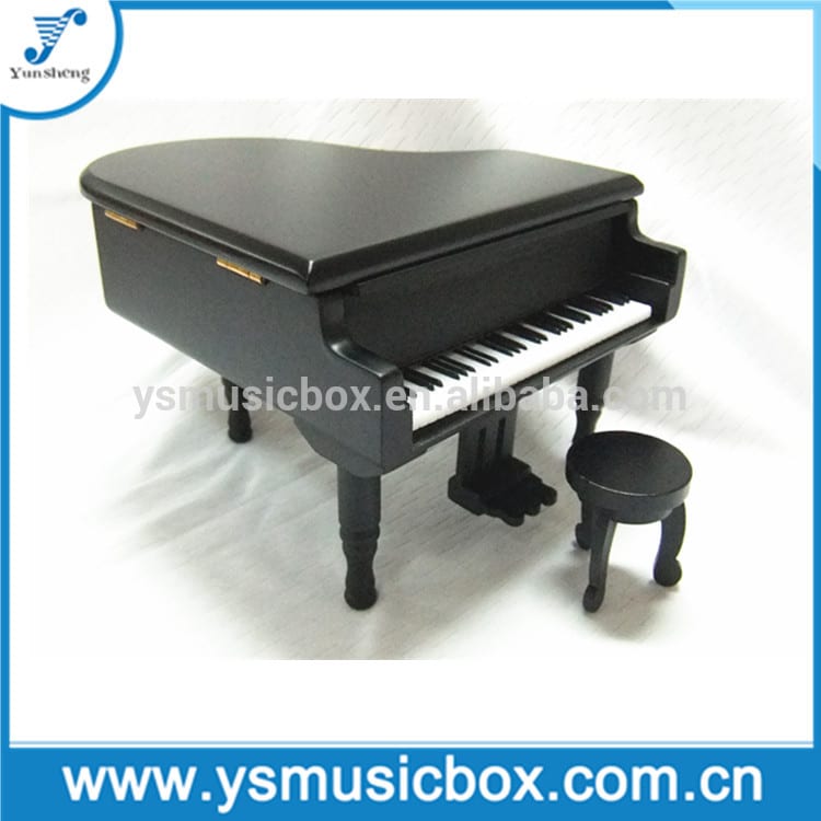 Black Wooden Piano Shape Musical Box custom wind up music box