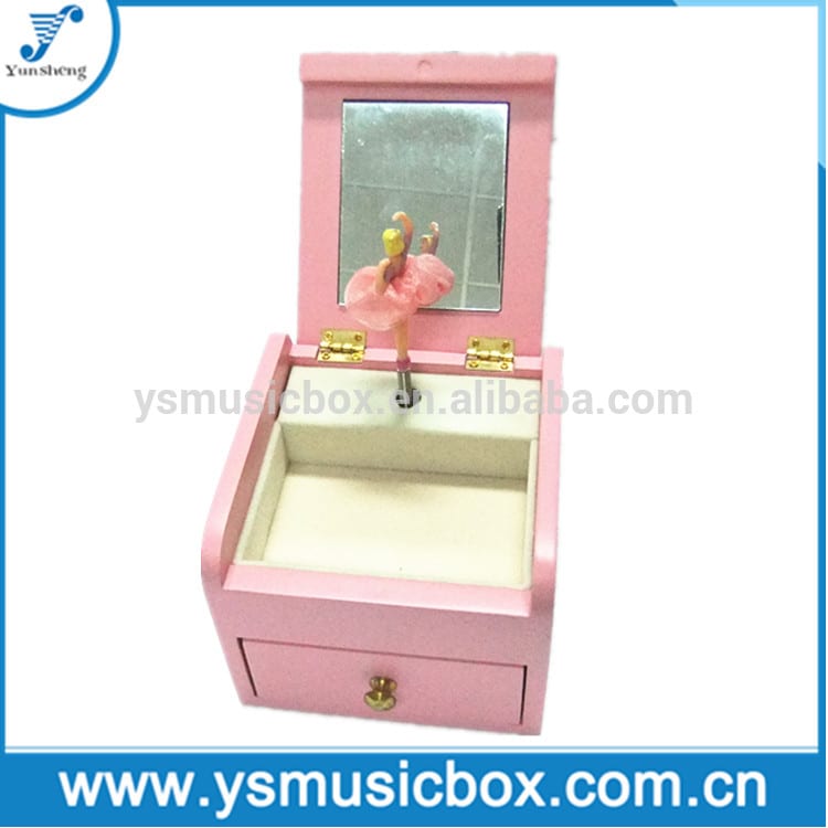 Custom Wooden Baby Pink Musical Box with Mirror Jewelry Box music box with a dancing ballerina