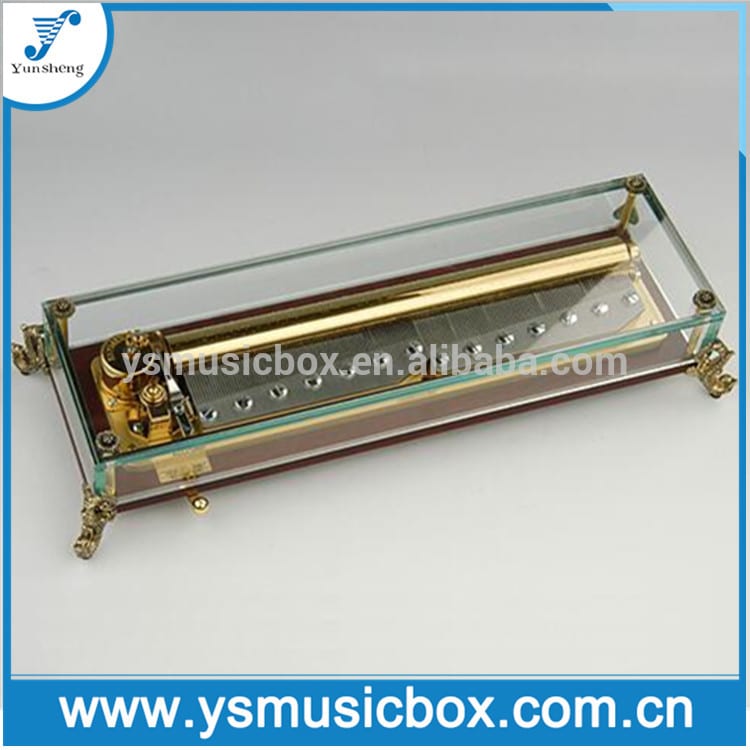 Craft Gift Glass Wooden Music Box qutiya muzîkê Zêrîn 156 nota tevgera muzîkê Diyariya Xweser