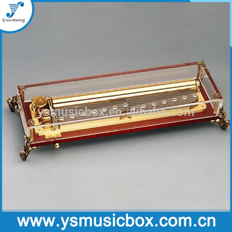 Red Glass Wooden Music Box მუსიკალური ყუთი ოქროს 156 ნოტის მუსიკალური მოძრაობა