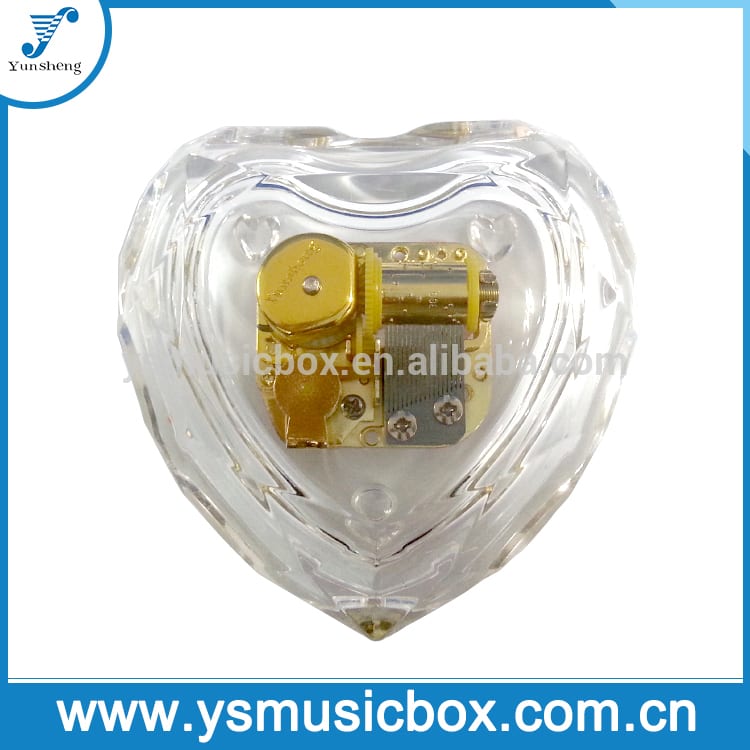 Clear heart shape crystal musical box music box module
