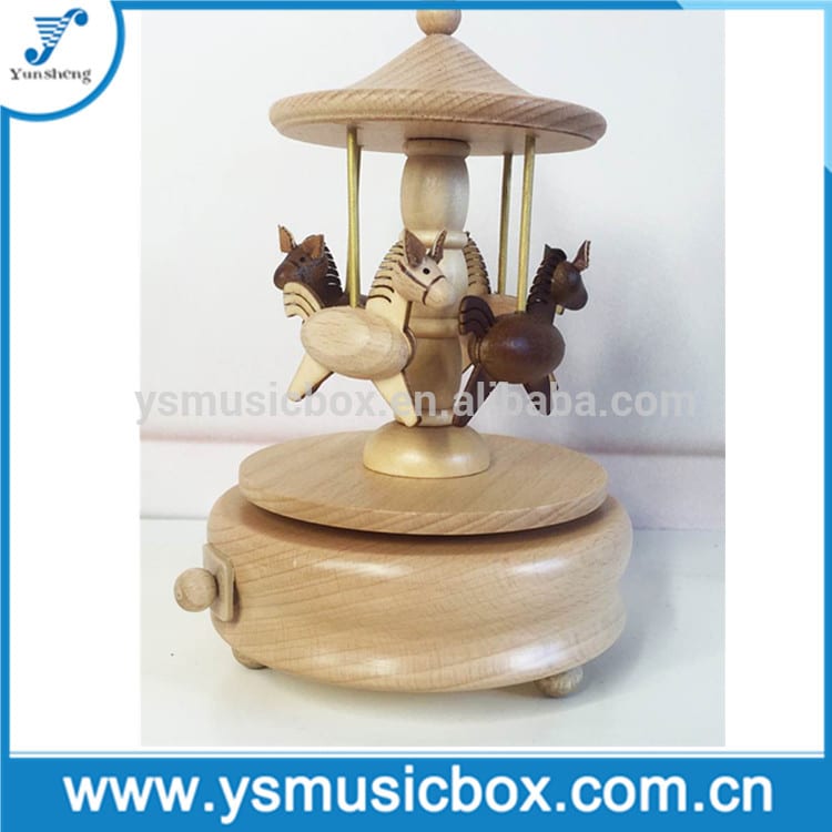 Carousel Horse Music Box Wooden Music Boxes, Mechanical Music Box Gift