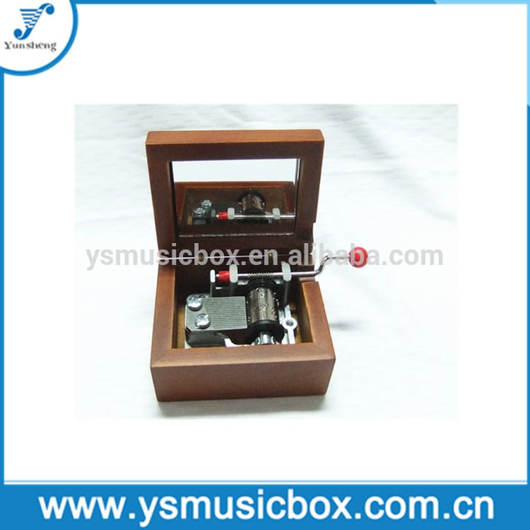 Wooden hand crank music box mechanical music box with Mirror