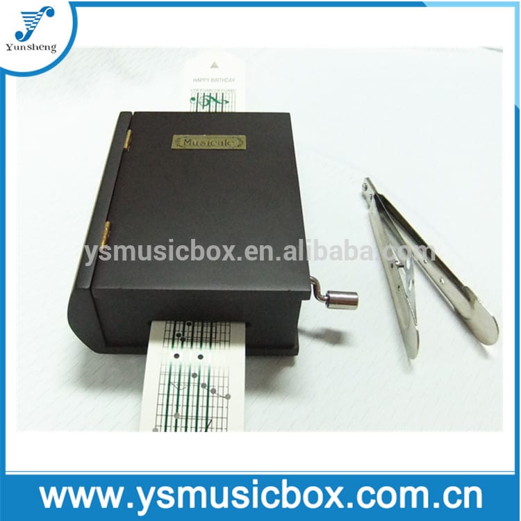 Black Wooden Book Music Box with DIY 15 Note Yunsheng Paper Strip Hand Crank Music Box