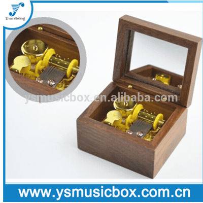 wooden music box with golden musical movement music box