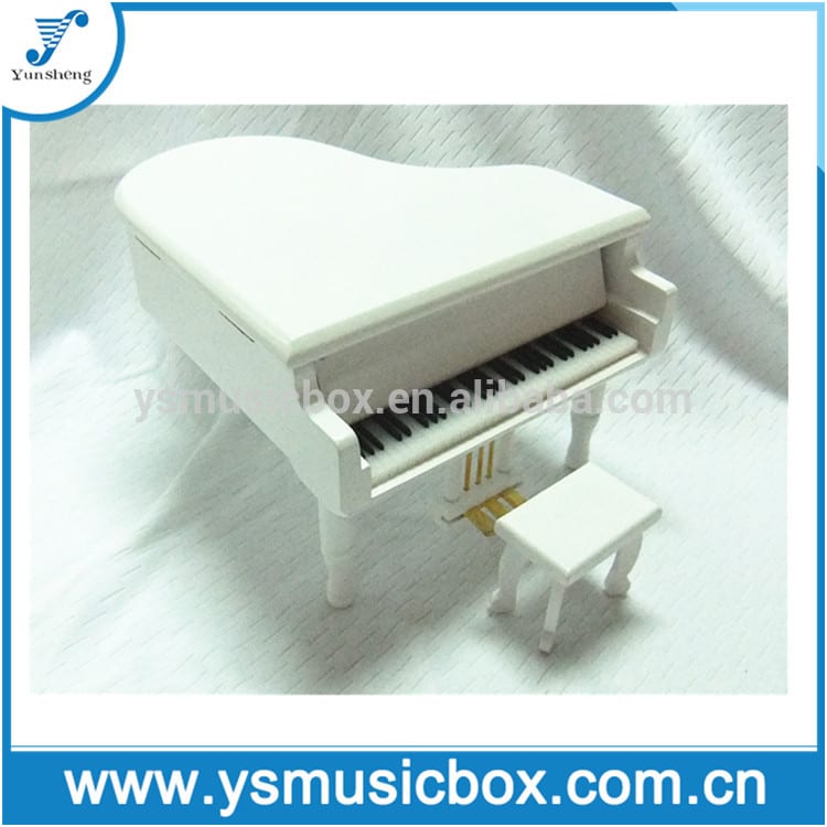 White Wooden Piano Musical Box music box with custom music