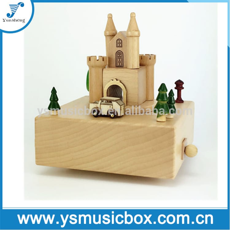 Castle Wooden Music Box Xmas Gift/Custom Songs Musical Box wedding souvenirs