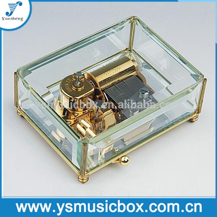 Craft Clear Glass Music Box musical box with Custom Songs/Golden 30 note musical movement inside Y30QCC