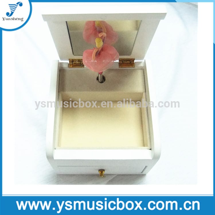 White Wooden Music box Pink dancing doll custom jewelry box jewelry box