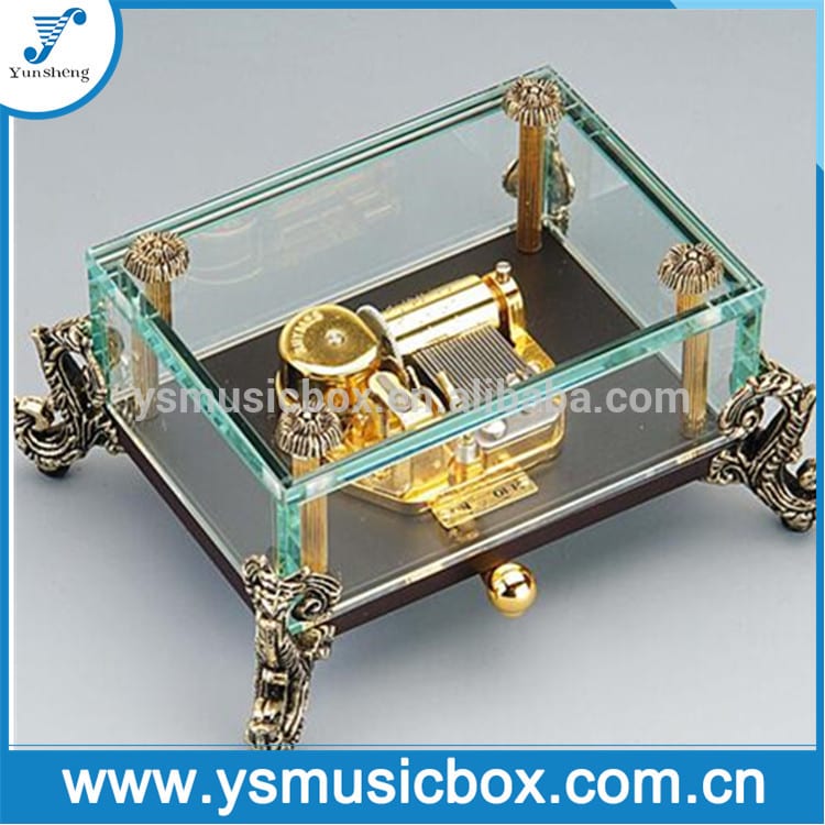 Gift Box 18 Note Music Box Craft Clear Glass Wooden Music Box