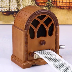 Wooden hand cranked music box paper stripe music box with custom music