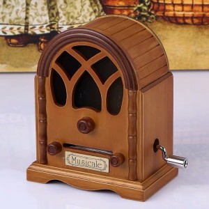 Wooden hand cranked music box paper stripe music box with custom music