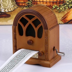 Wooden hand cranked music box paper stripe music box with custom music