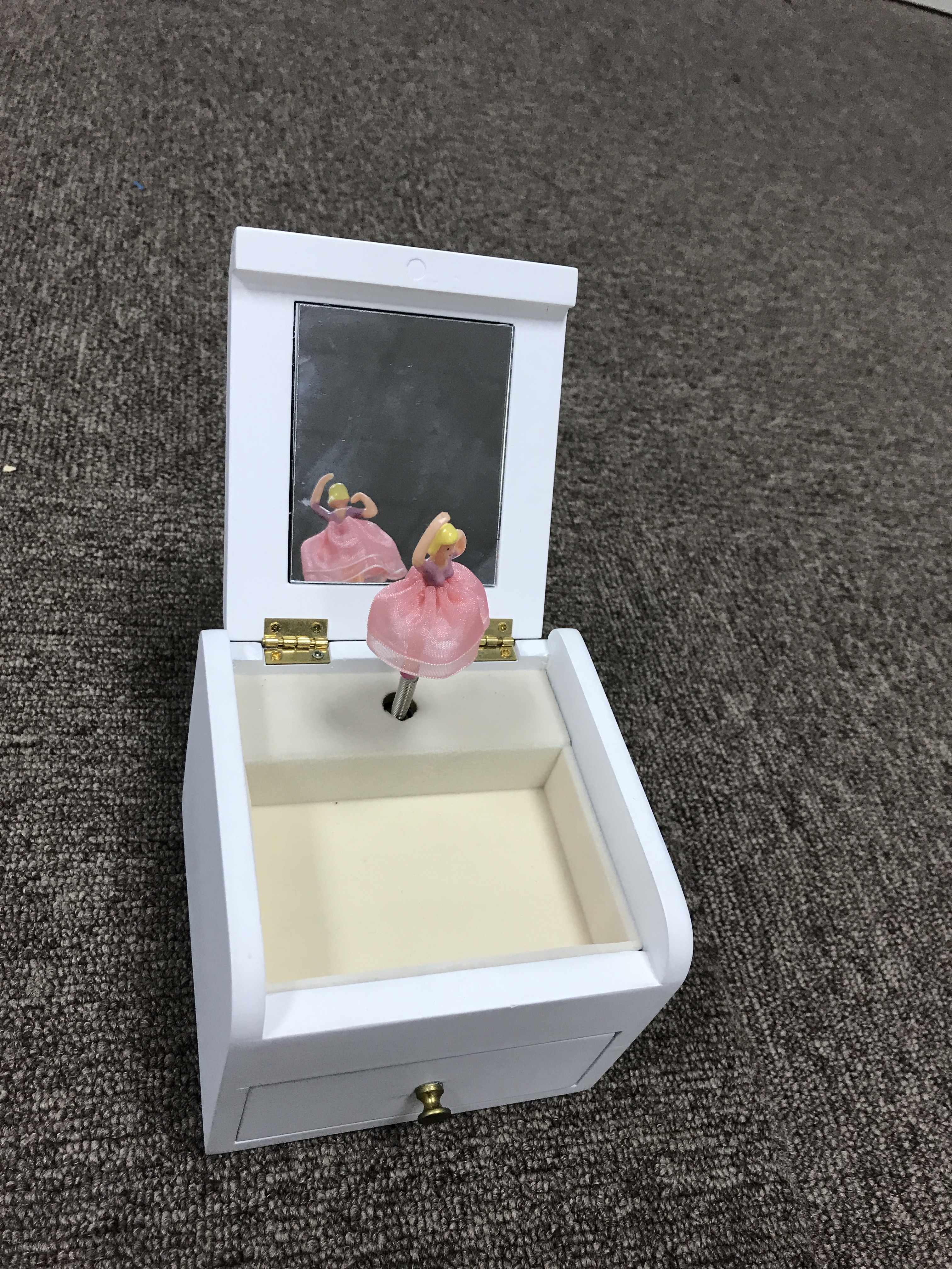 White wooden music box with dancing doll wedding favors musical box (LP-45) Featured Image